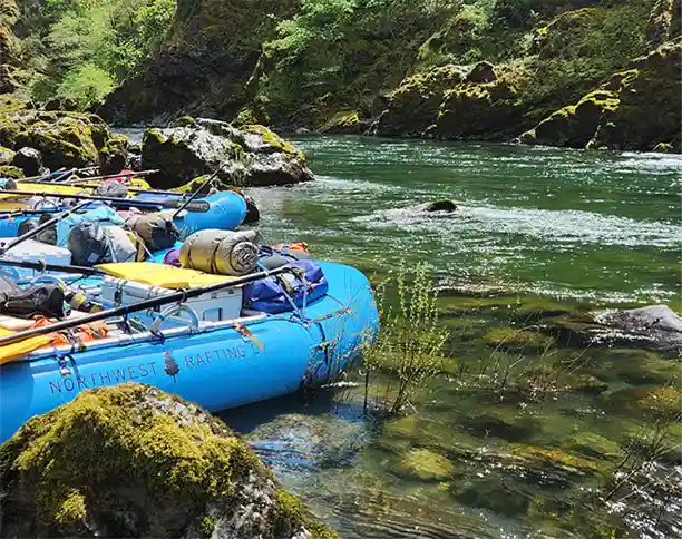 River rafts on river side